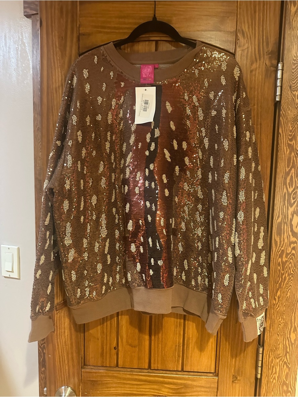 QUEEN OF SPARKLES Brown Sequin Animal-Print Pullover Jacket